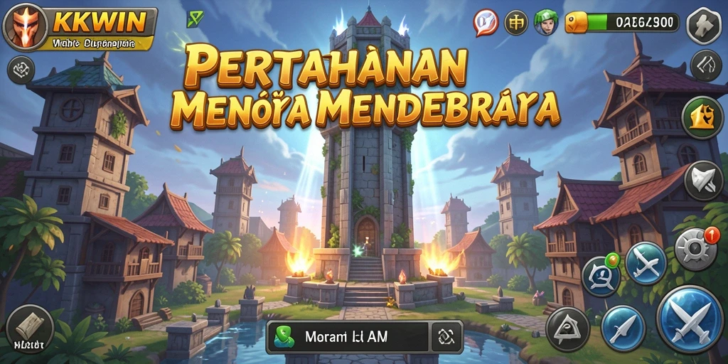 Screenshot KKWIN menampilkan aksi menara bertahan dari serangan musuh.