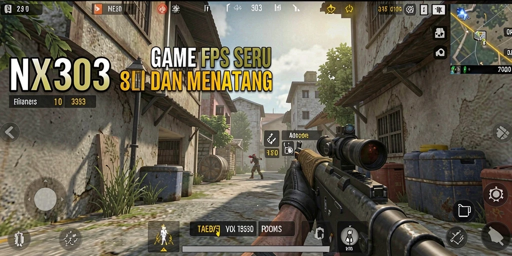 Screenshot NX303 menampilkan aksi menembak yang intens dalam suasana perang.