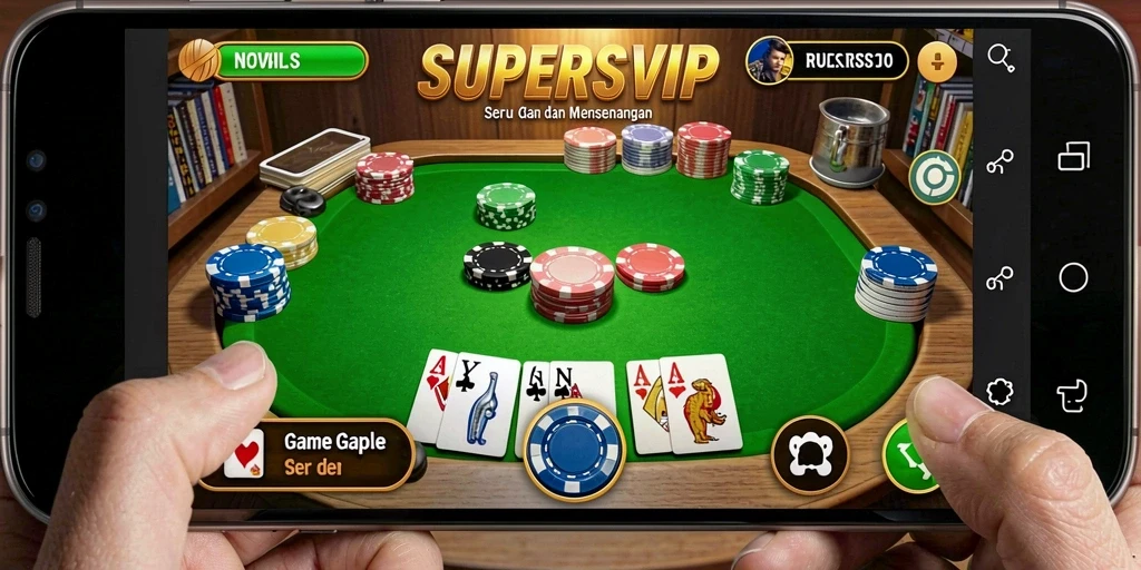 Screenshot gameplay SUPERSVIP yang menampilkan suasana bermain Gaple.